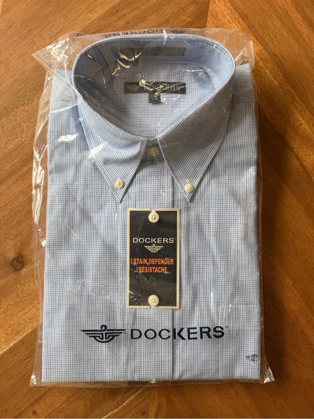 Vintage Men’s Dress Shirt Button Up 90s Dockers L 16-16.5 Blue Micro Check